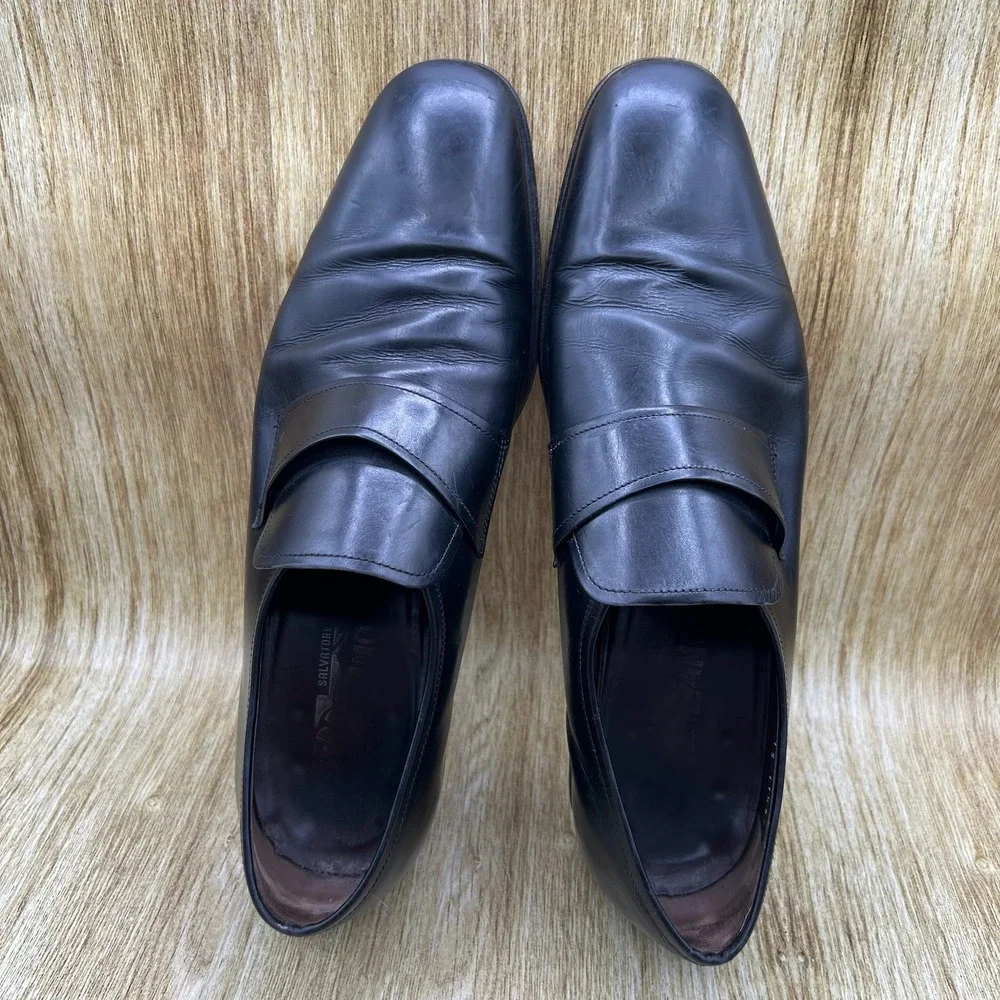 Salvatore Ferragamo Loafers Men's Size 11.5 2E Black Leather Dress Shoes 26465